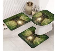 Ahdyr Juego de Alfombrillas de baño de 3 Piezas Alfombrilla Magic Mystery Wonderland Sunshine Ancient Jungle de Contorno ultrasuave y Tapa para bañera, Ducha y baño.