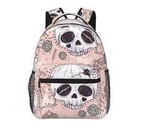 Ahdyr Lindo estilo de tatuaje Skull Daypack Mochila Poliéster duradero Antirrobo Mochila multiusos Gran capacidad Viajes Senderismo Camping Mochila con cremalleras suaves