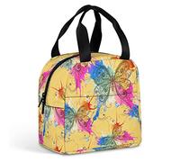 Ahdyr Mariposa Patrón de arte abstracto Bolsa de almuerzo aislada Bolsas de asas más frescas reutilizables con bolsillo para el trabajo Picnic Viajes Oficina Playa Hombres Mujeres