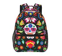 Ahdyr Mexican Sugar Skulls Day Of The Dead Flowers Art Daypack Mochila Durable Poliéster Multiusos Antirrobo Bandolera Gran Capacidad Gimnasio Al Aire Libre Senderismo Mochila Con Cremalleras Suaves