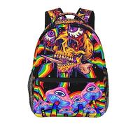 Ahdyr Mochila antirrobo multiusos de gran capacidad Bolsa de transporte Trippy Rainbow Skull Eye Mushroom Mochila para viajar y acampar con bolsillos laterales