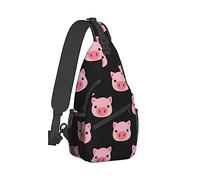 Ahdyr Mochila bandolera para hombres y mujeres, multiusos, antirrobo, para deportes al aire libre, mochila de viaje, mochila táctica, divertida mochila cruzada con diseño de cara de cerdo rosa