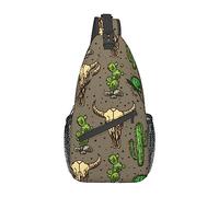 Ahdyr Mochila con diseño de calavera de toro y lindo cactus, bandolera cruzada ligera para mujeres y hombres, mochila informal para exteriores