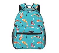 Ahdyr Mochila de día Mochila antirrobo Multipropósito Mochila de gran capacidad Colorido Koi Fish Animals Wildlife Art Business Bolsa de computadora con bolsillos laterales