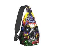 Ahdyr Mochila de hombro con honda para hombre Packable Compact Crossbody Chest Mochila Psychedelic Skull Magic Mushrooms Tie Dye Leaf Art Mochila multiusos antirrobo Mochila Mochila