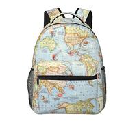 Ahdyr Mochila de poliéster duradero para escalar al aire libre, correr, gran capacidad, multiusos, antirrobo, mapa del mundo Atlas, azul, viajes, arte, viajes, senderismo y acampada