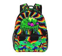 Ahdyr Mochila Multiusos Antirrobo Bolsa de hombro de gran capacidad Trippy Rainbow Alien Skull Eye Mushroom Travel Senderismo Camping Mochila con bolsillos laterales