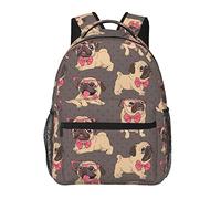 Ahdyr Mochila multiusos antirrobo Mochila de gran capacidad Lindo perro Pug con corbata rosa y anteojos Art Travel Senderismo Mochila con bolsillos laterales