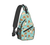 Ahdyr Moda Sling Mochila, Daypack, Funny Dogs Pug Puppies Pizza Art Crossbody Chest Mochila, Tote Bags, Gym Bags Sack Daypack Mochila al aire libre para hombre Mujer Dama