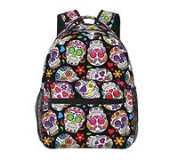 Ahdyr Mujeres Hombres Durable Poliéster Dead Sugar Skull Art Mochila informal Mochila de gran capacidad con bolsillos laterales para deportes Picnic Caminar Ciclismo