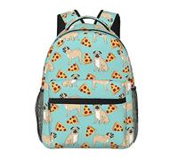 Ahdyr Mujeres Hombres Poliéster Duradero Perros Divertidos Pug Cachorros Pizza Arte Mochila Informal Mochila de Gran Capacidad con Bolsillos Laterales para Deportes Picnic Caminar Ciclismo