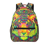 Ahdyr Psychedelic Tiger Colorful Animal Art Mochila Ligero antirrobo Bolso de hombro multiusos Mochila de gran capacidad para viajes Senderismo con correas acolchadas