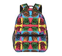 Ahdyr Retro Pug Patrón de color de dibujos animados Mochila Poliéster duradero Antirrobo Mochila multiusos Gran capacidad Gimnasio Senderismo al aire libre Mochila con correas de hombro ajustables