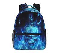 Ahdyr Skull Blue Flame Art Daypack Bolso de hombro antirrobo multiusos ligero Bolso de libro para computadora portátil de gran capacidad Mochila con correas de hombro ajustables