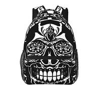 Ahdyr Skull Head Black Art Bolsas de hombro para libros Poliéster duradero Multiusos Antirrobo Bolsa de mano Mochila de viaje de gran capacidad Senderismo y camping