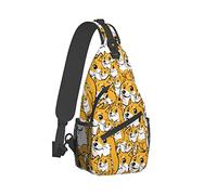 Ahdyr Sling Mochila Viaje Senderismo Mochila Divertida-Cartoon-Shiba-Inu-Faces Cuerda Bandolera Bandolera