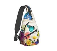 Ahdyr Sling Mochila Viaje Senderismo Mochila Old-Paper-Flowers-Butterfly Cuerda Bandolera Bandolera