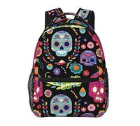 Ahdyr Sugar Skull Mochila de arte versátil Poliéster duradero Antirrobo Mochila multiusos Mochila de gran capacidad para computadora portátil Mochila con bolsillos laterales
