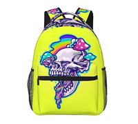 Ahdyr Trippy Sugar Skull Mushrooms Art Daypack Mochila Durable Poliéster Multipropósito Antirrobo Bandolera Gran capacidad Gimnasio Senderismo al aire libre Mochila con cremalleras suaves