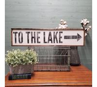 AHEE Letrero vintage de hojalata con texto en inglés "To the River, To the Lake, To The Beach with Arrow", decoración costera, cabaña moderna, letreros costeros, tablero de estaño vintage de 4 x 16