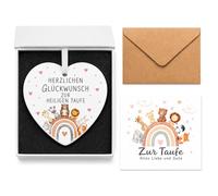 AHEJIOO Regalos de bautizo para niñas, regalo de bautizo juego de 4 unidades, corazón corazón colgante de regalo de cerámica con sobre y caja, animales de arco iris rosa para padrinos, recuerdo de