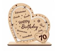 AHEJIOO Soporte de madera con forma de corazón para 70 cumpleaños de mujer y hombre, regalo de madera para 70 años de edad, decoración de mesa de 70 cumpleaños para hombre, ideas de cumpleaños para