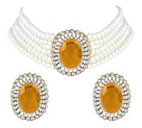 Aheli Collar de gargantilla con cuentas de perlas blancas con pendientes para mujeres y niñas, conjunto de joyas tradicionales indias de Bollywood, Metal, no conocido,