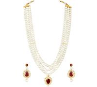 Aheli Juego de collar largo de perlas de imitación con colgante y pendientes, joyería tradicional india, regalo de boda para mujer, One Size, Metal, No es una piedra preciosa