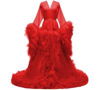 AHERKLL Bata de tul hinchada de maternidad para sesión de fotos, lencería larga y traslúcida, para baby shower, embarazo, fotografía, vestido ZM021, rosso, 38