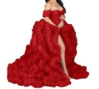 AHERKLL Vestido de maternidad de tul hinchado para sesión de fotos, lencería larga transparente, baby shower, embarazo, fotografía, vestido ZM004, rosso, 38