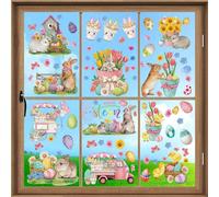 AhfuLife 180pcs Pegatinas para Ventana del día de Pascua, 9 Hojas Pegatinas para Ventanas de Conejo de Pascua para Niños, Pegatinas de Vidrio para el día de Pascua (Estilo 4)