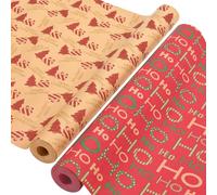 Ahfulife 2 Rollos Papel Regalo Navideño, 43cm x 15M per Rollos Papel Embalaje Navideño Reciclables Caja de Embalaje de Papel Kraft Decoración de Fiesta (I: Hoho/Papel Kraft Marrón)