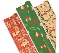 Ahfulife 3 Rollos Navidad Papel de Regalo, 60cm x 6,5M per Rollos Papel de Embalaje de Navidad Reciclables Papel Kraft Caja de Regalo (C-60cm*6,5M: Muñeco de Nieve)