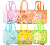 AhfuLife 6Pcs Bolsas de Regalo de Pascua, 20×20×15cm Bolsas de Huevos de Conejo de Pascua, Bolsa Reutilizable no Tejida con Asas, Bolsas de Fiesta de Caza de Huevos de Pascua (6 Pcs)