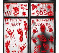 AhfuLife 9 Hojas 108PCS Pegatinas Decorativas de Ventana de Halloween,PVC Reutilizable Calcomanías de Ventana,Pegatinas de Halloween para Decorar Fiestas（Huella de Sangre）