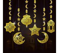 AhfuLife Adornos Colgantes de Eid, 6pcs Adornos Colgantes Guirnalda de Lunares Dorados, Decoración de Eid para Familias de Fiesta, Papel Decoración Colgante del Techo de Ramadán Mubarak