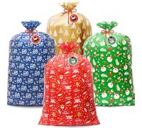 AhfuLife Extra Grandes Bolsas de Navidad con Etiquetas, 92x142 cm, 8 piezas Reutilizables de Bolsas para Regalos, Papel de Regalo y Decoración de Fiestas Navideñas