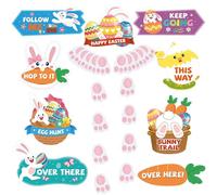 Ahfulife Flechas de Caza de Pascal, 29 Pcs de Señalización de Dirección de Semana Santa Juego de Accesorios de Juego de Caza de Huevos, con Pilas de Madera y Pies (Marca de caza de huevos)