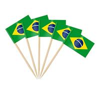AhfuLife Palillos con Banderas de Brasil, 100 Piezas Banderas de Palillos de Dientes de Brasil para Decoraciones de Eurocopa, Cóctel, Sándwiches, Pastelería, Pastel, Frutas, Fiesta, Cupcakes