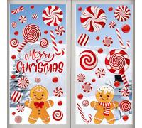 AhfuLife Pegatinas Navideños para Ventanas, Adhesivos Reutilizables de Ventanas para Decoración Navideña, Calcomanías Doble Cara para Fiestas de Navidad (L: Ginger Man y Candy)