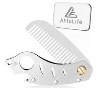 AhfuLife Peine de Bolsillo Multifuncional, para Barba y Cabello de Acero Inoxidable, Plegable Antiestático con Abrebotellas para Llavero