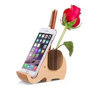 AhfuLife Soporte de Madera para Teléfono Diseño de Elefante, con Portalápices, Compatible con iPhone, Samsung, Huawei, Decoración para Escritorio, Elephant Pen Stand de Objetos Multifuncional