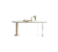 AHGFTYRDT Mesa de comedor de pizarra nórdica con patas acrílicas, sala de estar moderna y simple con un extremo, mesa de comedor redonda de pizarra (M: 140 x 80 x 75 cm)