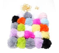 Ahgsup 24 Juegos de Llaveros con Pompones, Colgante de Bola de Piel de Conejo Sintética de Colores de 8 Cm con Llaveros y Anillas de Metal, Colgante de Bolso de Felpa Suave para M