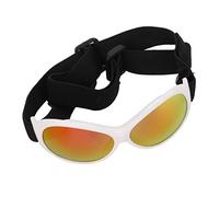 Ahgsup Gafas para Mascotas con Correa Ajustable, Gafas para Perros, Protección Ocular a Prueba de Viento para Diversión Al Aire, Material de PC Duradero (Blanco Rojo)