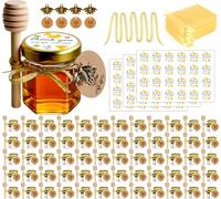 Ahhute Botes Para Miel, Botecitos Para La Miel Pegatinas, Bolsitas, Cinta dorada, Tarros Cristal Detalles Comunion, Bautizo, Boda, Regalito Para los Invitados, 60 Piezas Tarros 45ml