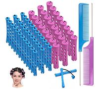 AHIER - Juego de 62 varillas para permanente para el cabello, 60 varillas cortas de onda fría de plástico, rizadores de cabello, 2 tamaños con 2 peines de cola de rata de acero inoxidable para