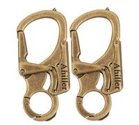 Ahiller 3" Mosquetón Llavero Compacto, Aleación Robusta con Doble Seguro - Púa de Acero de Tungsteno - Accesorio Multiusos para Senderismo, Camping, Pesca y Supervivencia (Brozne-2P)