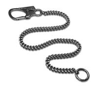 Ahiller Cadena Para Pantalón Hombre 61 cm Negro Cuadrado en Acero Inoxidable Resistente, Cadena Para Billetera de Motociclistas Con Mosquetón y Cierre Redondo