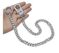Ahiller Llaveros para mujer y hombre, cadena de cartera con mosquetón de doble cierre de alta resistencia para bolsillo de pantalones, cinturón, vaqueros, plata, 7.125